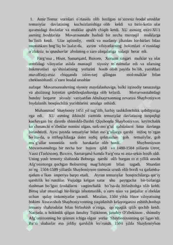 О‘zbekiston hududlаrining   xonliklаrgа bо‘linib ketishi, uning sаbаblаri vа oqibаtlаri 2