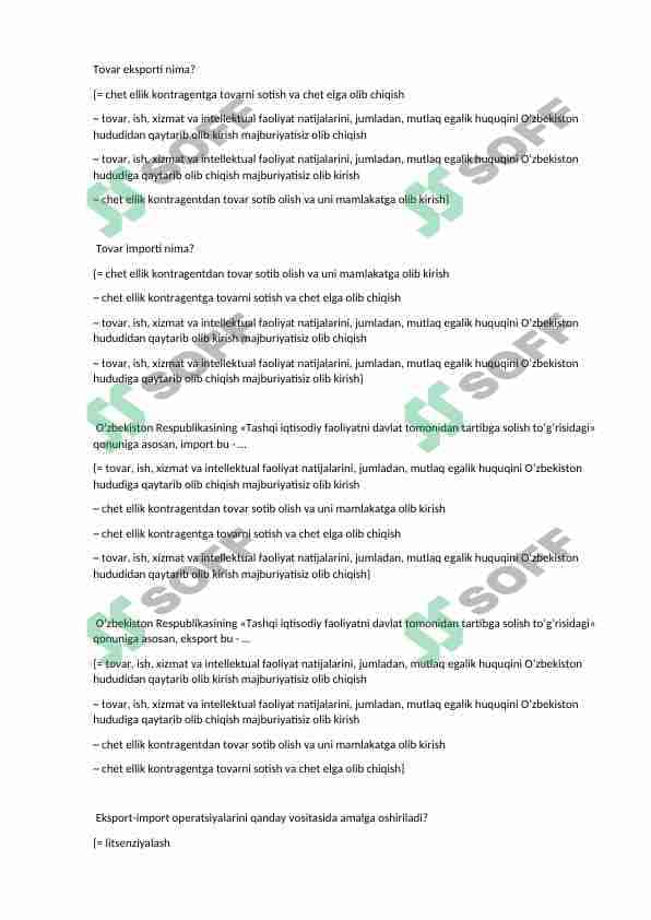 Tashqi iqtisodiy faoliyat testlar 1