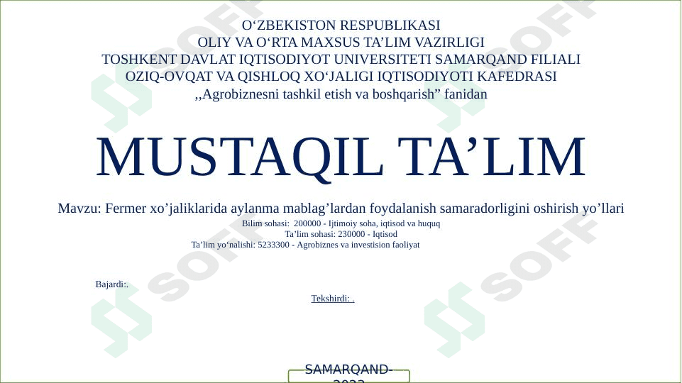 Fermer xo’jaliklarida aylanma mablag’lardan foydalanish samaradorligini oshirish yo’llari 1