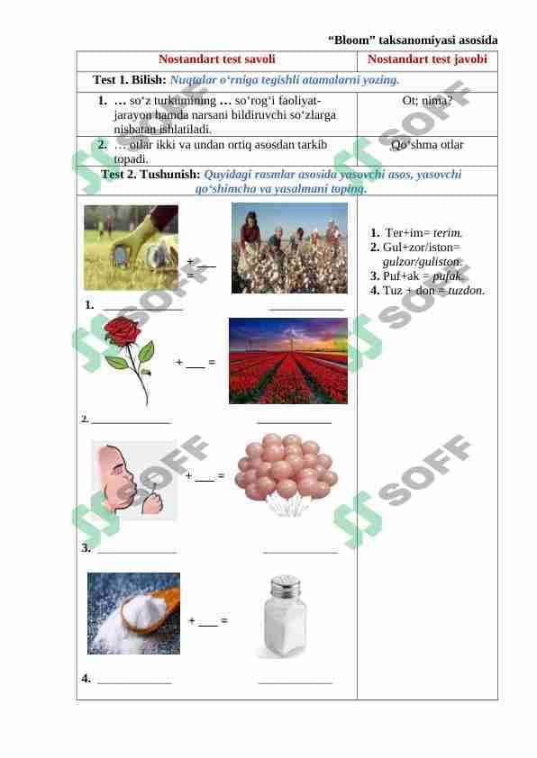 "Bloom" taksanomiyasi bo'yicha tuzilgan nostandart test 1