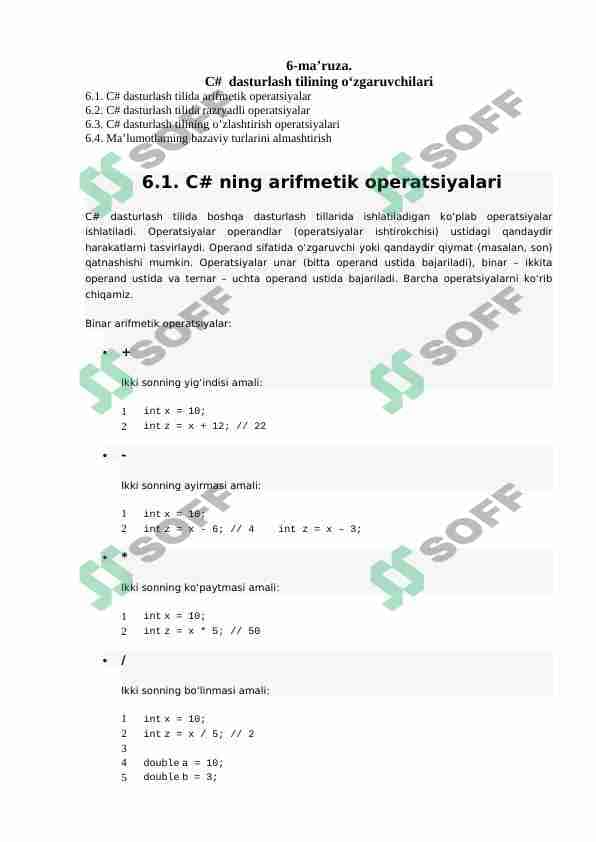 C#  dasturlash tilining o‘zgaruvchilari 1