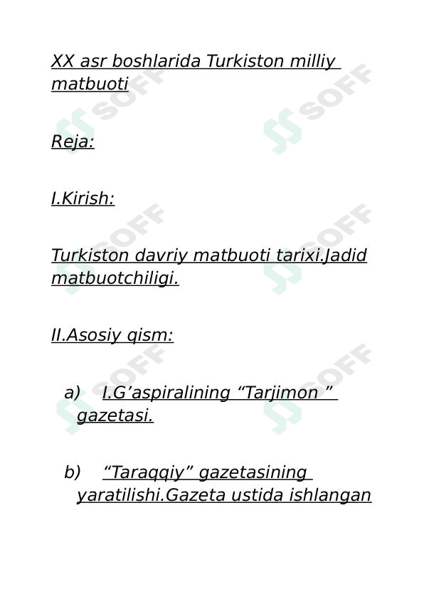 XX asr boshlarida Turkiston milliy matbuoti 1