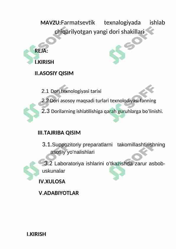 Farmatsevtik texnalogiyada ishlab  chiqarilyotgan yangi dori shakillari 1