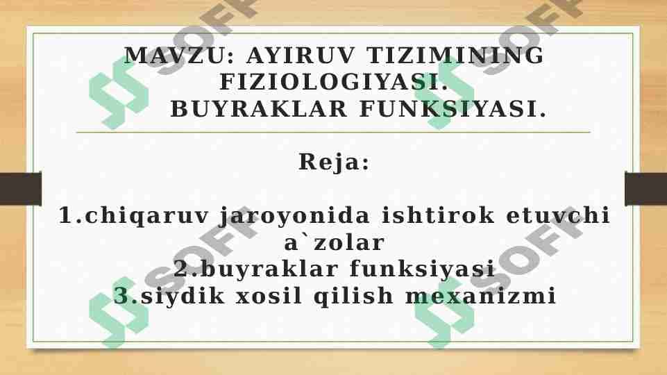 AYIRUV TIZIMINING FIZIOLOGIYASI BUYRAKLAR FUNKSIYASI 1