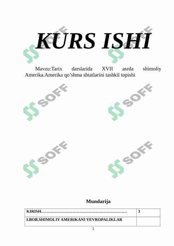 Tarix darslarida XVII asrda shimoliy Amerika.Amerika qo’shma shtatlarini tashkil topishi 1