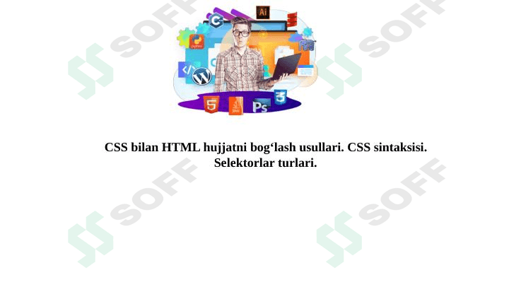 CSS bilan HTML hujjatni bog‘lash usullari. CSS sintaksisi. Selektorlar turlari. 1