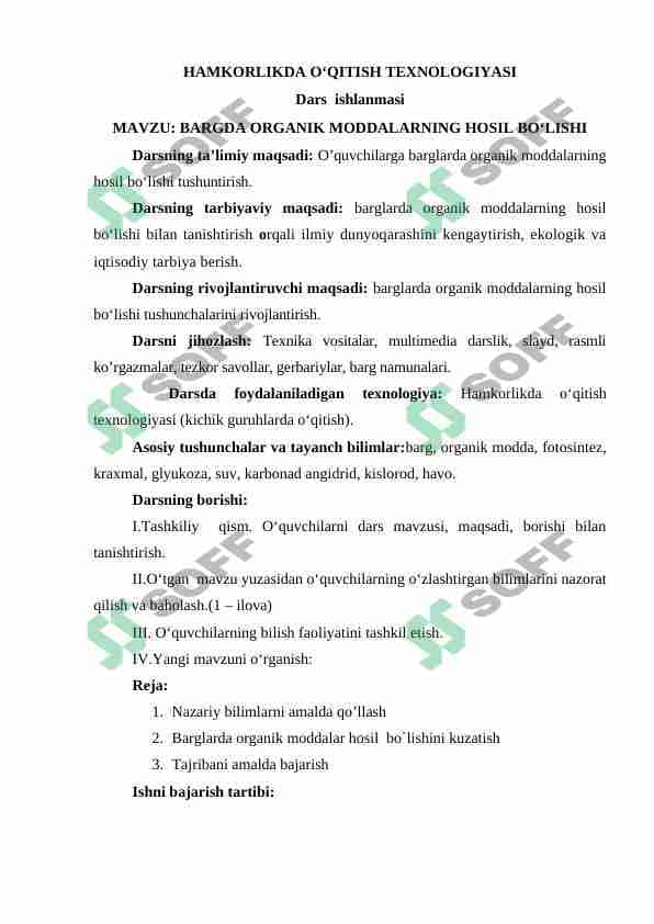 bargda organik moddalar hosil bo'lishi 1