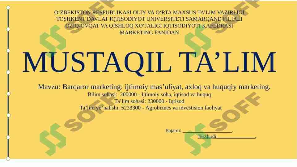 Barqaror marketing ijtimoiy mas’uliyat, axloq va huquqiy marketing 1