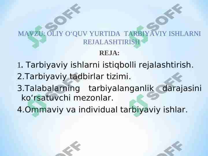 OLIY O‘QUV YURTIDA  TARBIYAVIY ISHLARNI REJALASHTIRISH 1