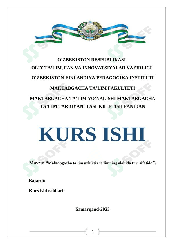 Maktabgacha ta'lim uzluksiz ta'limning alohida turi sifatida 1