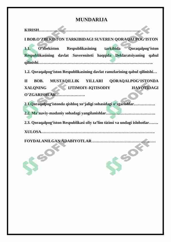 MUSTAQILLIK YILLARI QORAQALPOG‘ISTONDA XALQNING IJTIMOIY-IQTISODIY HAYOTIDAGI O’ZGARISHLAR 1