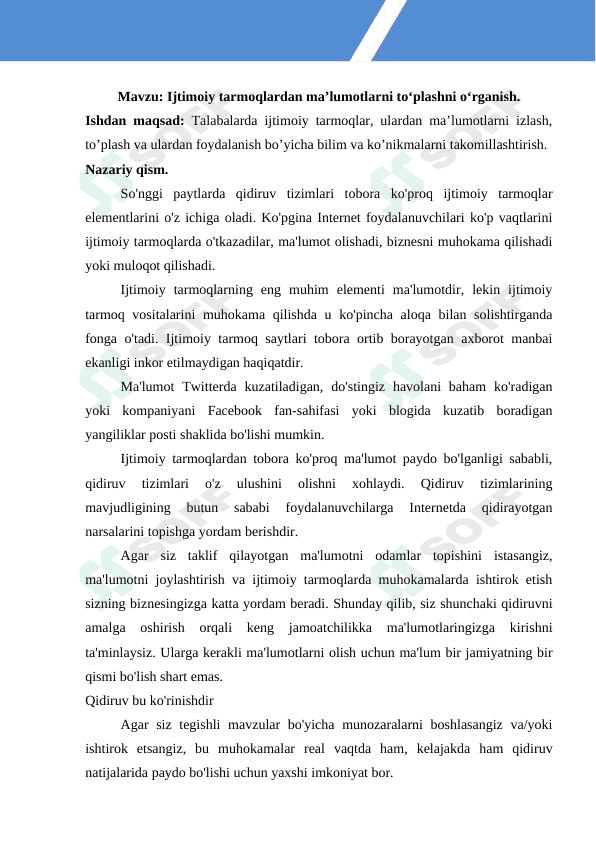 Ijtimoiy tarmoqlardan ma’lumotlarni to‘plashni o‘rganish 1