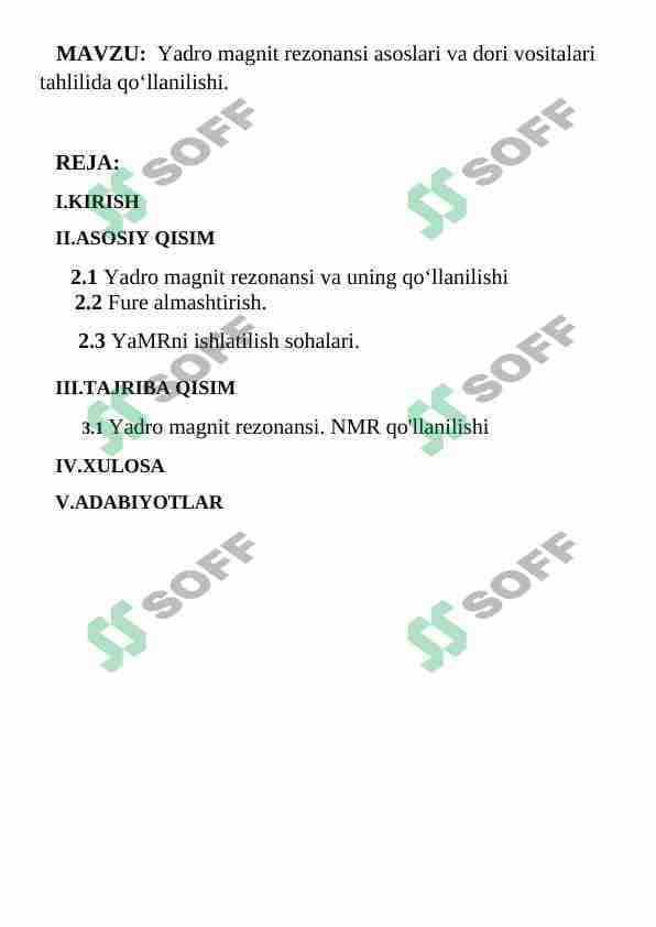 Yadro magnit rezonansi asoslari va dori vositalari tahlilida qo‘llanilishi 1
