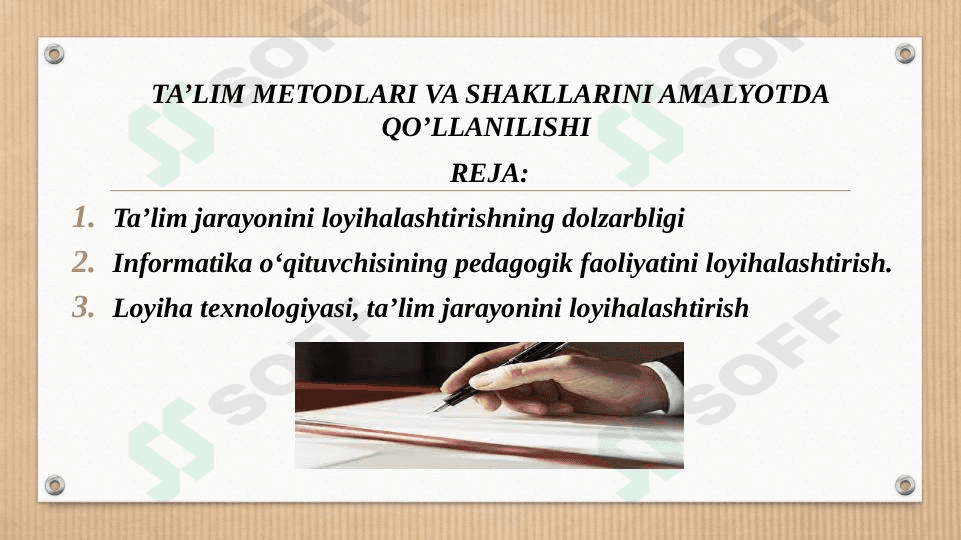 TA’LIM METODLARI VA SHAKLLARINI AMALYOTDA QO’LLANILISHI 1