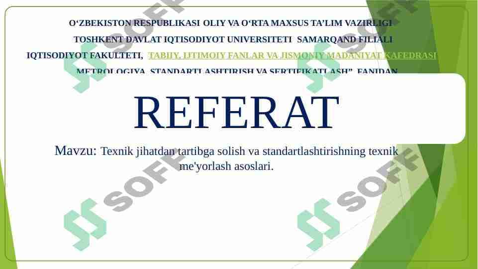 Texnik jihatdan tartibga solish va standartlashtirishning texnik me'yorlash asoslari. 1
