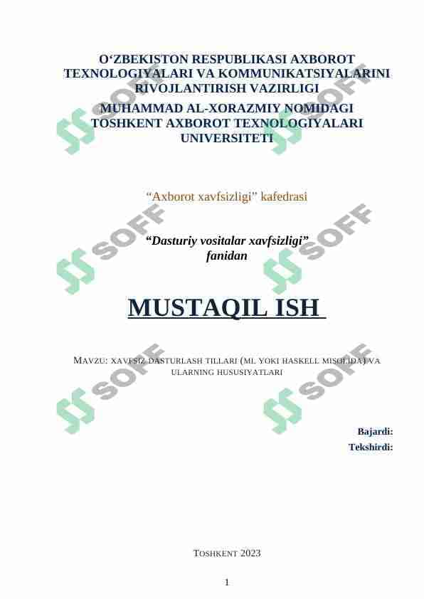 XAVFSIZ DASTURLASH TILLARI (ML YOKI HASKELL MISOLIDA) VA ULARNING HUSUSIYATLARI 1