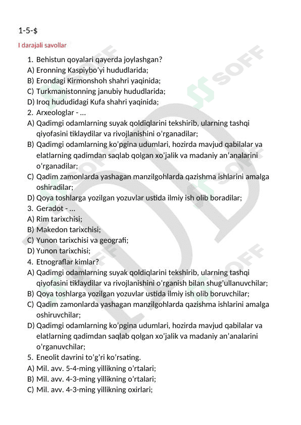 Tarix 6-sinf test 1