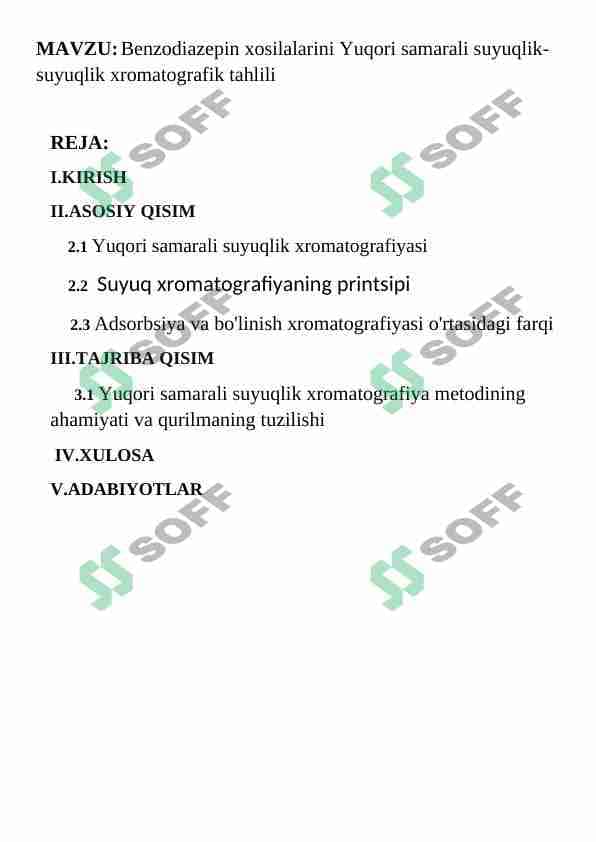 Benzodiazepin xosilalarini Yuqori samarali suyuqlik-suyuqlik xromatografik tahlili 1