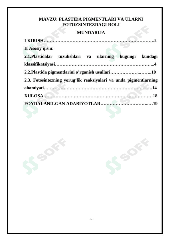 Plastida pigmentlari va ularni fotosintezdagi roli 1