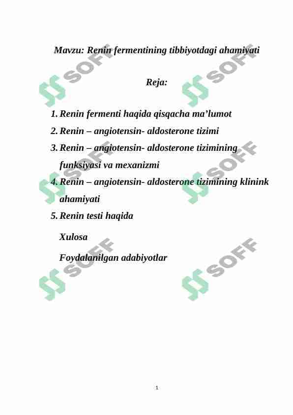 Renin fermentining tibbiyotdagi ahamiyati 1