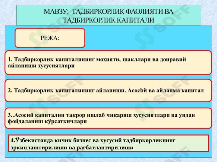 ТАДБИРКОРЛИК ФАОЛИЯТИ ВА ТАДБИРКОРЛИК КАПИТАЛИ 1
