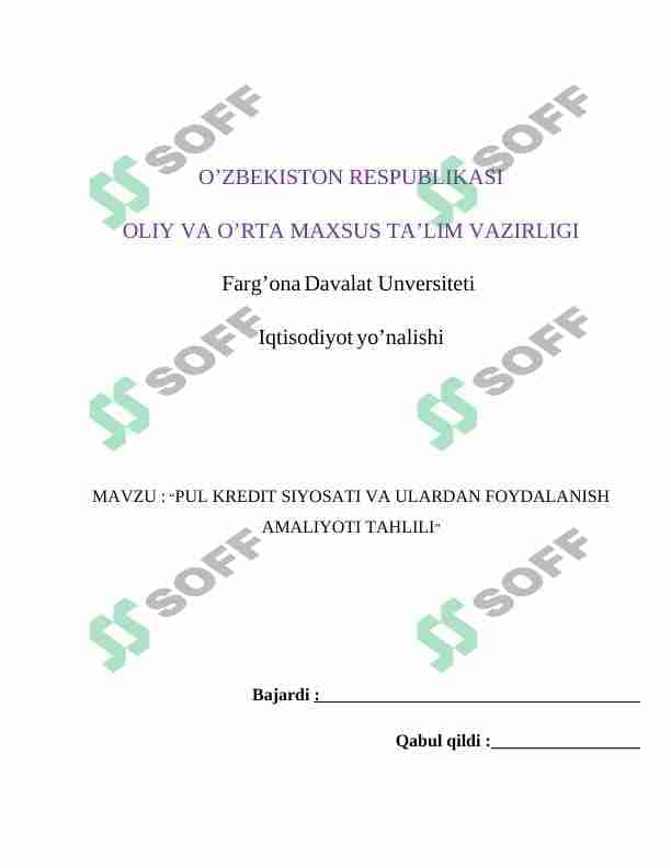 pul kredit siyosati va ulardan foydalanish amaliyoti tahlili 1