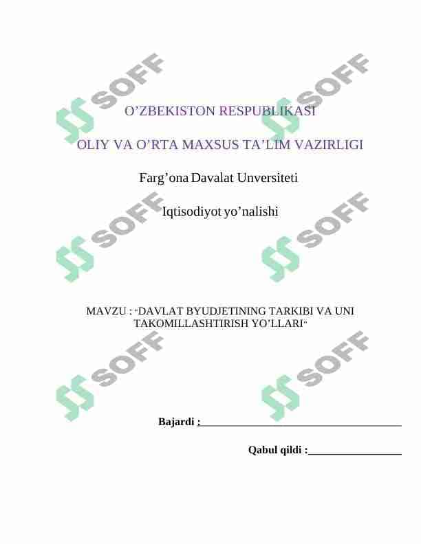 davlat byudjetining tarkibi va uni takomillashtirish yo'llari 1