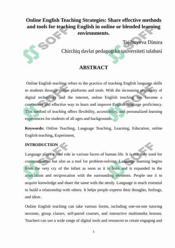 Online English Teaching Strategies: Share effective methods and tools for teaching English in online or blended learning environments. 1