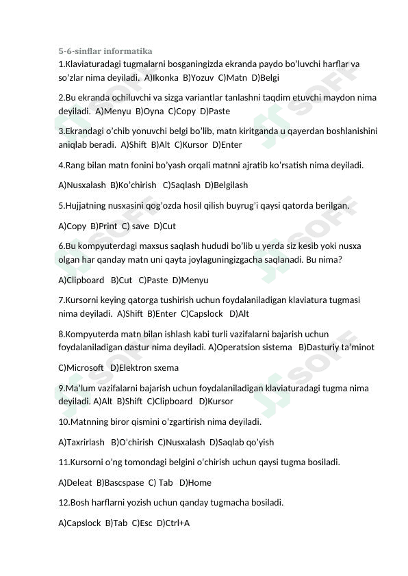 5-6-sinf informatika testlar 1