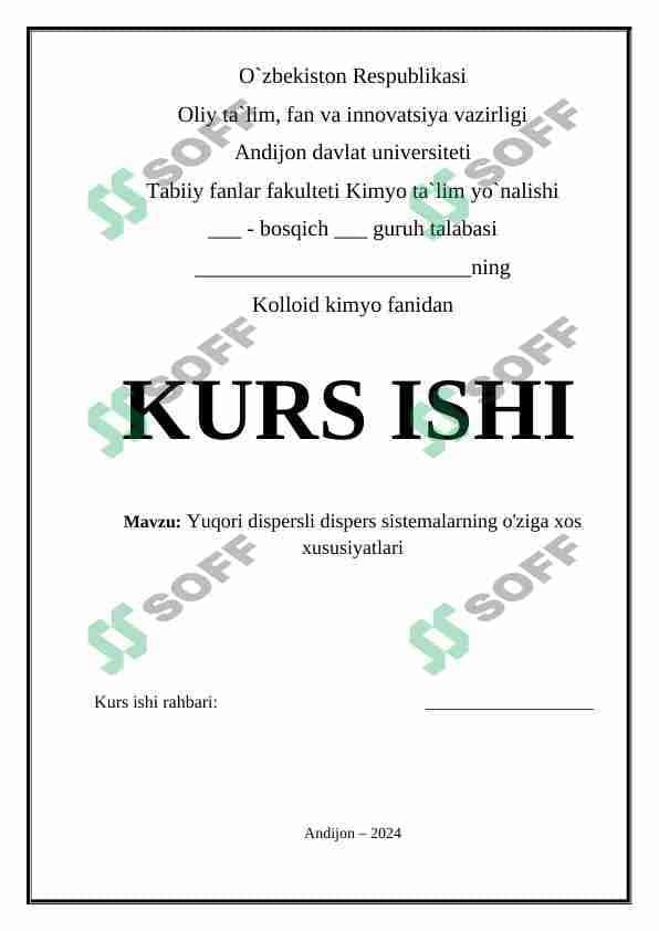 Yuqori dispersli sistemalarning o'ziga xos xususiyatlari 1