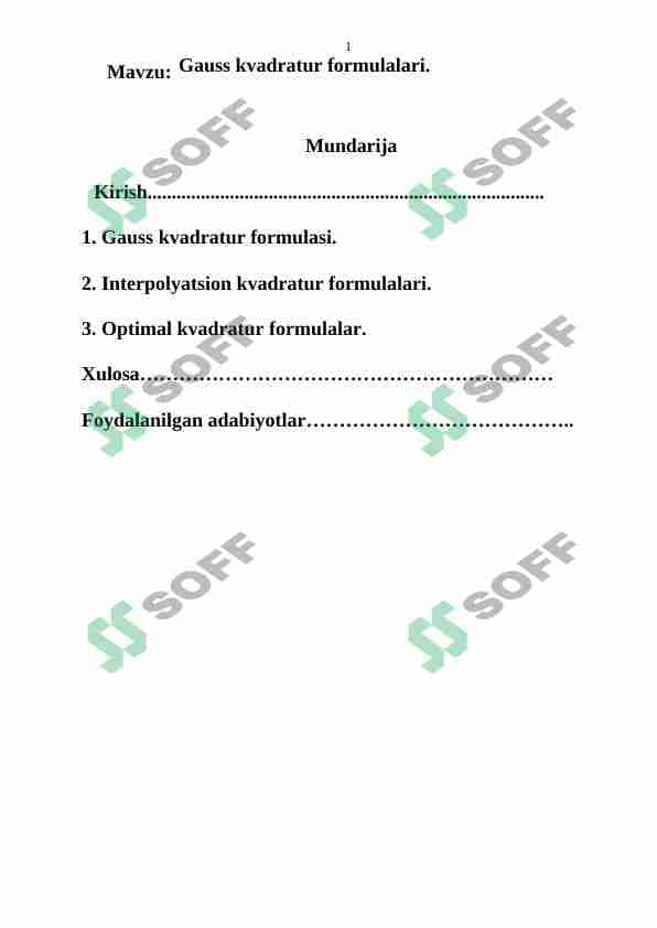 Gauss kvadratur formulalari. 1