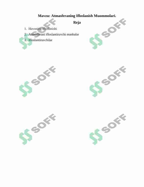 Atmasferaning Ifloslanish Muommolari. 1