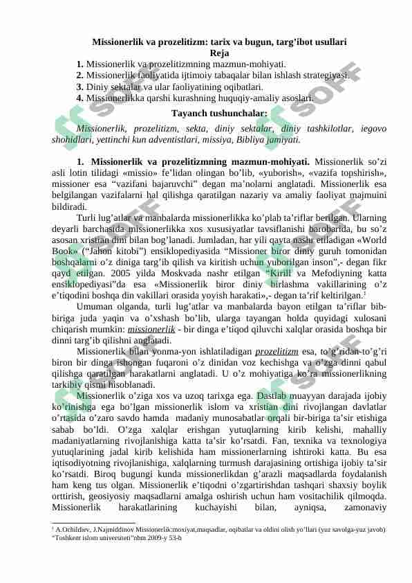 Missionerlik va prozelitizm tarix va bugun targ’ibot usullari 1