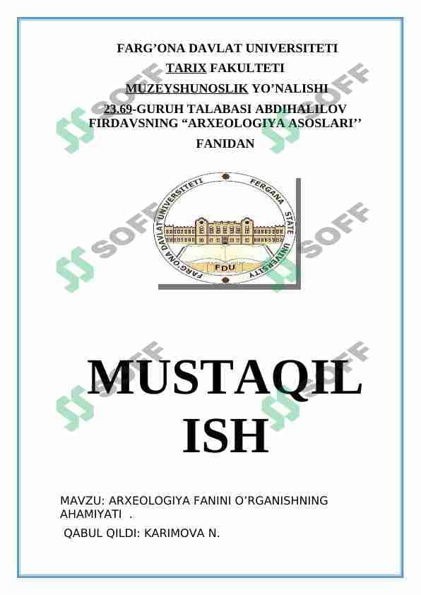 ARXEOLOGIYA FANINI O'RGANISHNING AHAMIYATI 1