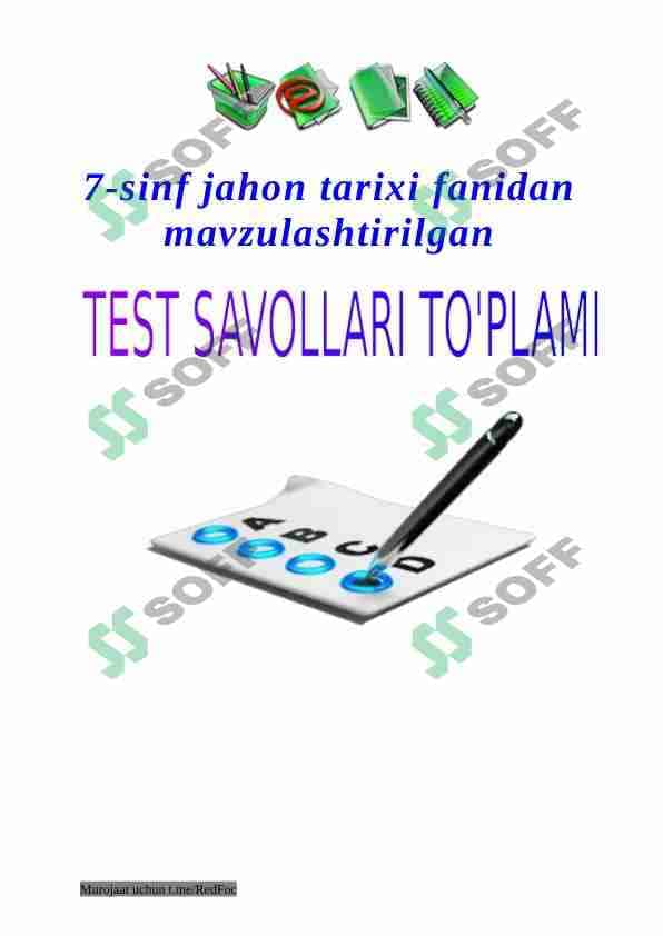 7-sinf Jahon Tarixi fanidan mavzulashtirilgan test savollar to'plami 1