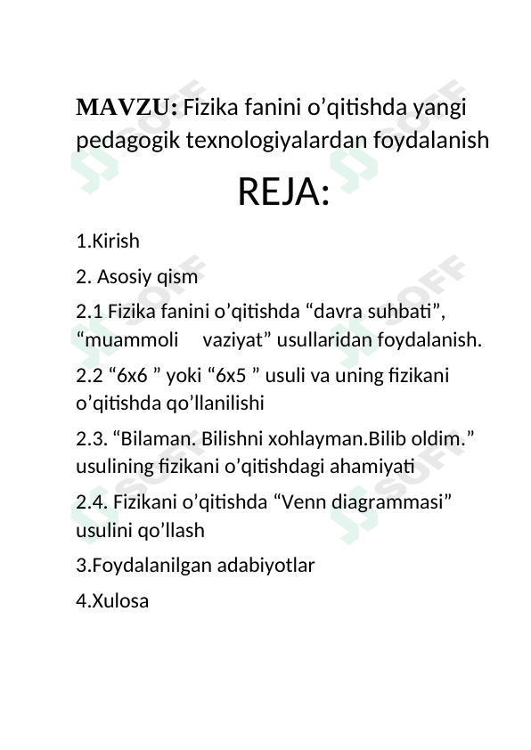 fizika fanini o'qitishda yangi pedagogik texnologiyalardan foydalanish 1