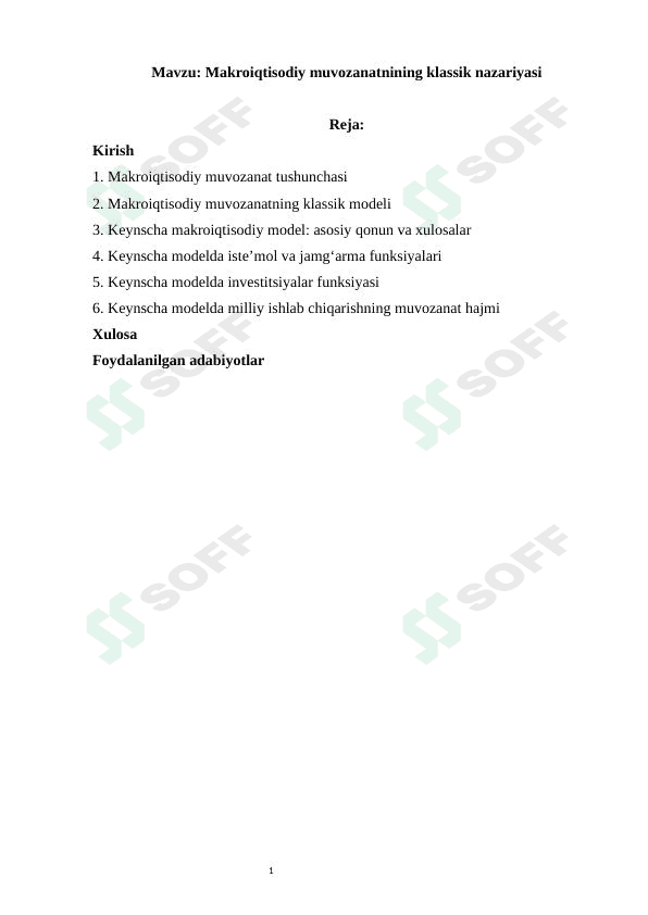 Makroiqtisodiy muvozanatnining klassik nazariyasi 1