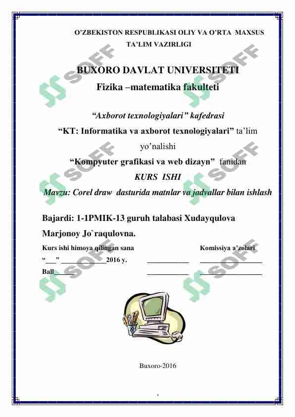 Corel draw dasturida matnlar va jadvallar bilan. ishlash 1