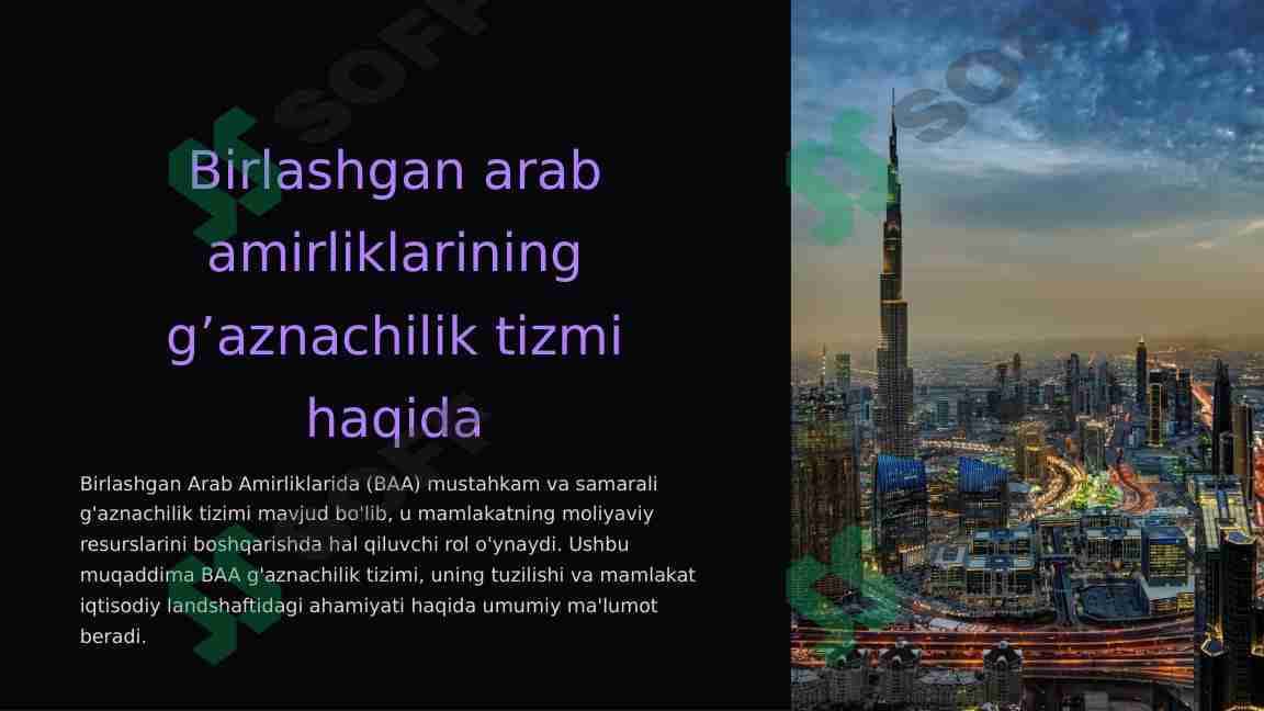 Birlashgan arab amirliklarining g’aznachilik tizmi haqida. BAA 1