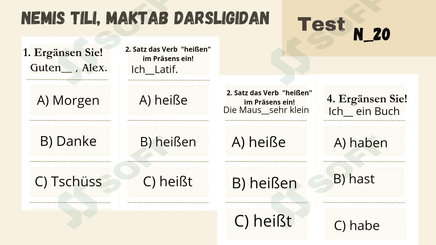 Test. Nemis tili 5 sinf darsligidan 1