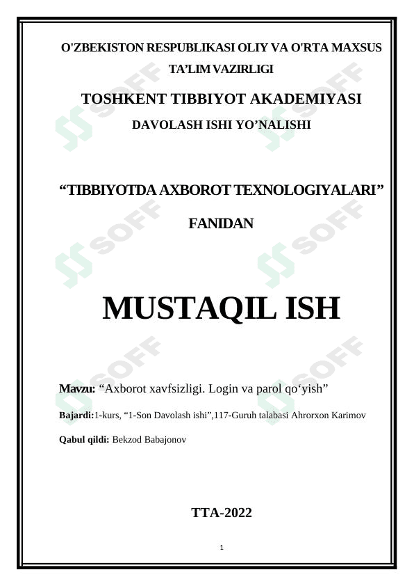 Axborot xavfsizligi. Login va parol qo‘yish 1
