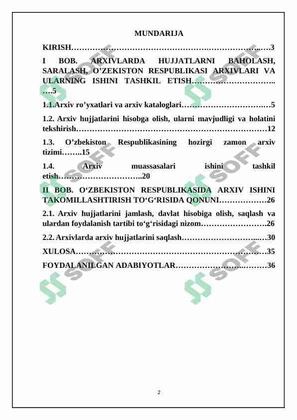 ARXIVLARDA HUJJATLARNI BAHOLASH, SARALASH 1