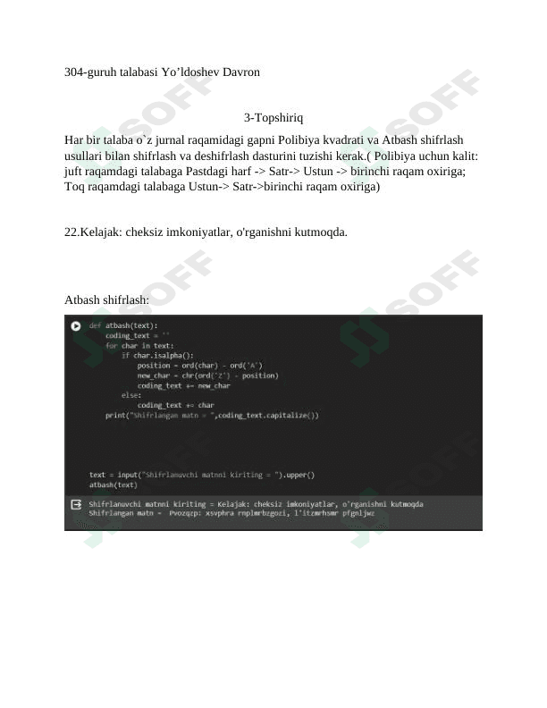 Vernam va Atbash shifrlash pythonda 1