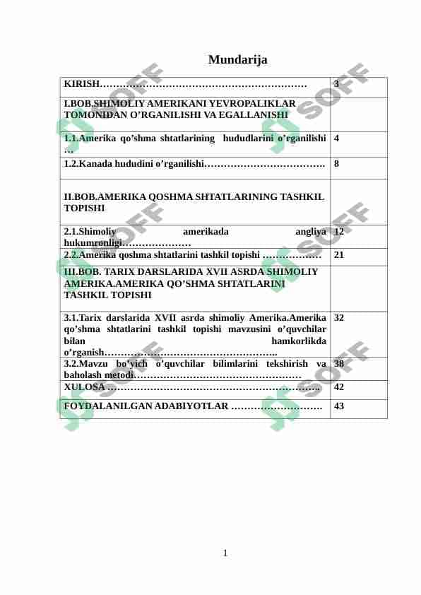 Tarix darslarida XVII asrda shimoliy Amerika.Amerika qo’shma shtatlarini tashkil topishi 1
