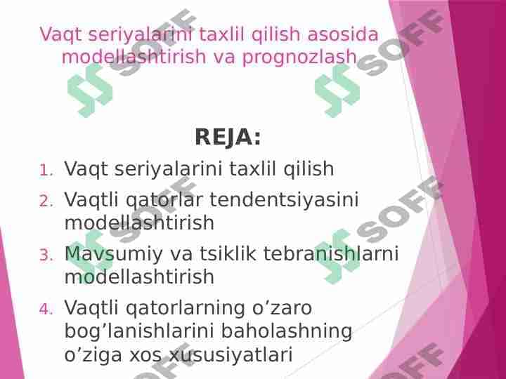 Vaqt seriyalarini taxlil qilish asosida modellashtirish va prognozlash 1