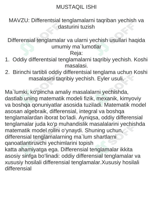 Differentsial tenglamalarni taqriban yechish va dasturini tuzish 1