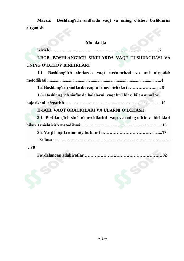 Boshlang'ich sinflarda vaqt va uning o'lchov birliklarini o'rganish 1