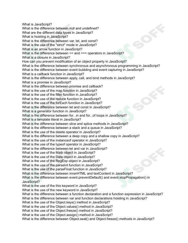 50 JavaScript interview questions in Java Script 1