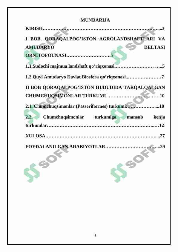 Qaraqalpiĝistonning agrolandshaftlarida tarqalgan qushlar 1