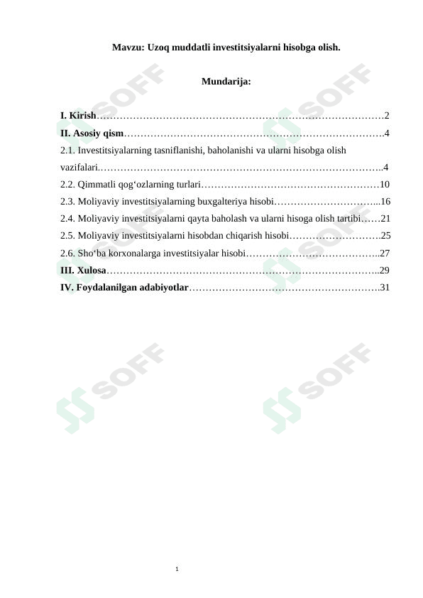 Uzoq muddatli investitsiyalarni hisobga olish. 1